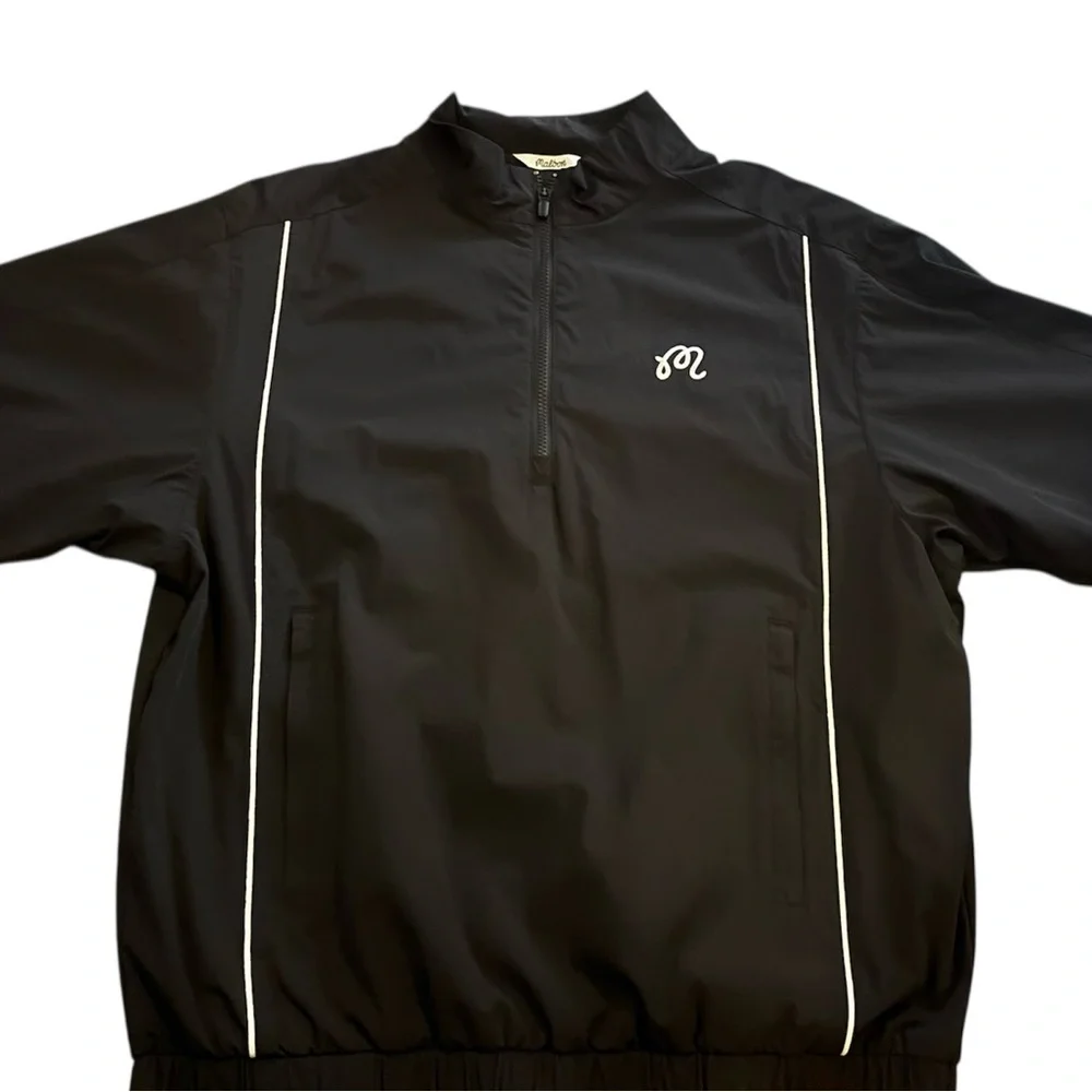 New Malbon Golf Mens Script Windshirt Black size L Quarter Zip Pullover S/S - Picture 2 of 3